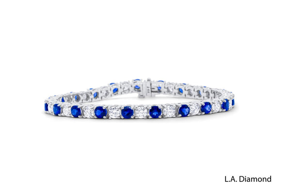 14K White Gold Diamond and Sapphire Bracelet (7.85 ct Diam / 6.75 ct Sap) - LA DIAMOND