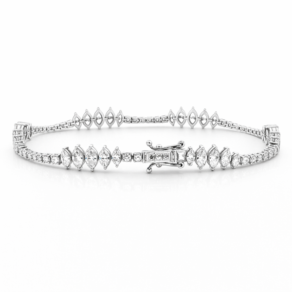 14K White Gold Marquise & Round Diamond Bracelet – 6.69 Carat Diamond Bracelet - LA DIAMOND