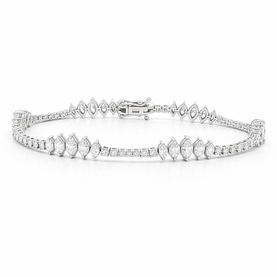 14K White Gold Marquise & Round Diamond Bracelet – 6.69 Carat Diamond Bracelet