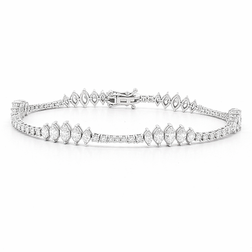 14K White Gold Marquise & Round Diamond Bracelet – 6.69 Carat Diamond Bracelet - LA DIAMOND
