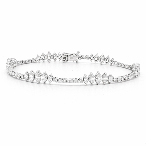 14K White Gold Marquise & Round Diamond Bracelet – 6.69 Carat Diamond Bracelet - LA DIAMOND