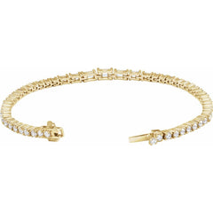 Dainty Baguette Diamond Tennis Bracelet set in 14k Gold