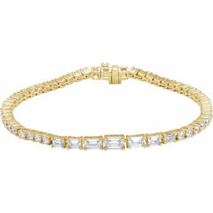 Dainty Baguette Diamond Tennis Bracelet set in 14k Gold
