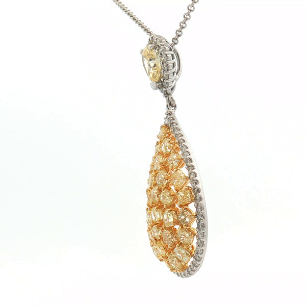 Fancy Yellow Diamond Tear Drop Pendant Set in 14k White Gold