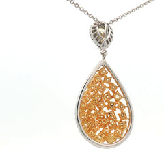 Fancy Yellow Diamond Tear Drop Pendant Set in 14k White Gold