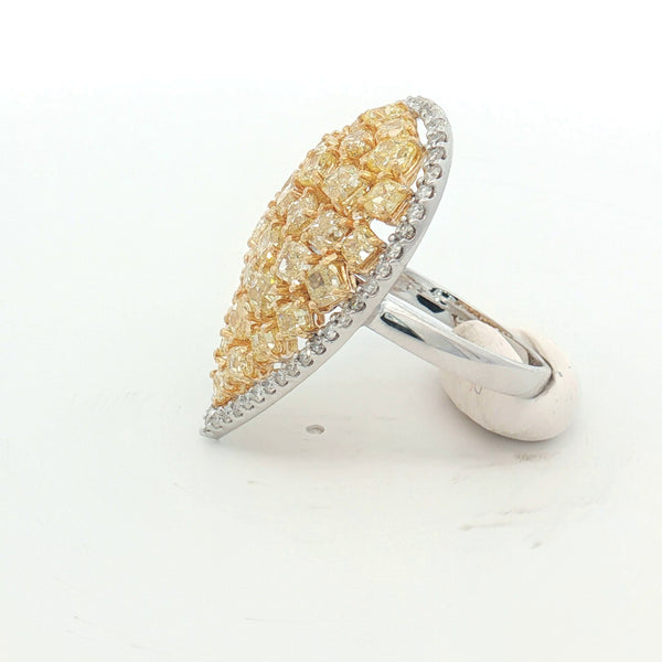 Fancy Yellow Diamond Cluster Tear Drop 14k White Gold Ring