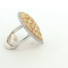 Fancy Yellow Diamond Cluster Tear Drop 14k White Gold Ring