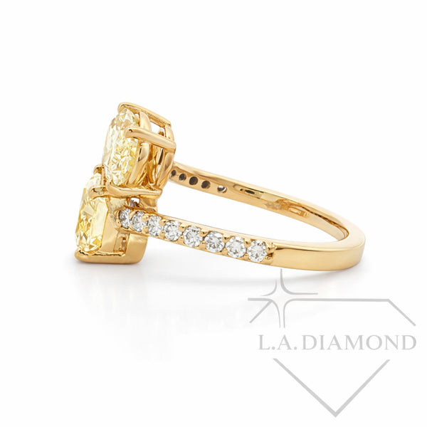Fancy Yellow Diamond Toi et Moi Ring in 14K Yellow Gold| Pave Accent Diamonds | 3.80ct Designer Statement