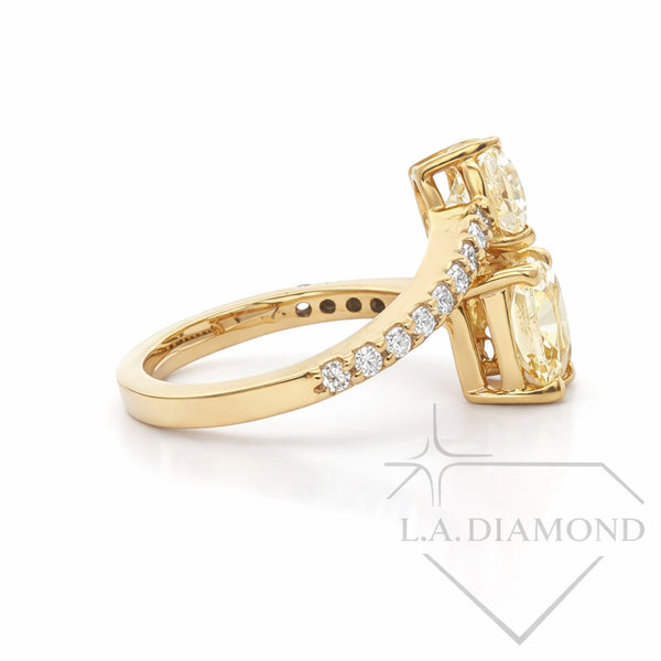 Fancy Yellow Diamond Toi et Moi Ring in 14K Yellow Gold| Pave Accent Diamonds | 3.80ct Designer Statement