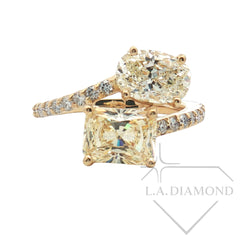 Fancy Yellow Diamond Toi et Moi Ring in 14K Yellow Gold | 2-Stone Engagement | Pave Accent Diamonds | 3.80ct Designer Statement
