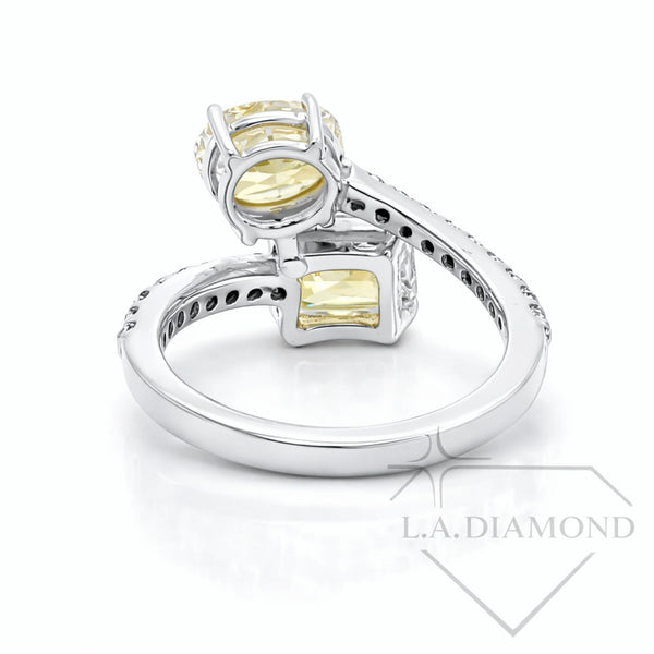 Fancy Yellow Diamond Toi et Moi Ring in 14K Yellow Gold| Pave Accent Diamonds | 3.80ct Designer Statement