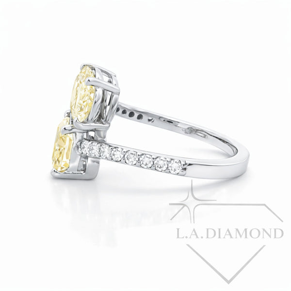 Fancy Yellow Diamond Toi et Moi Ring in 14K Yellow Gold| Pave Accent Diamonds | 3.80ct Designer Statement