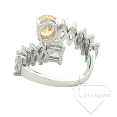 Two-Stone Fancy Yellow Oval & Princess Cut Diamond Ring in 14K White Gold | Marquise Accent Diamonds | Designer Statement Band