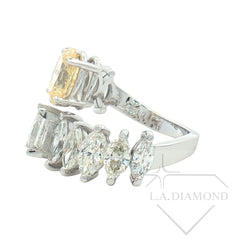 Two-Stone Fancy Yellow Oval & Princess Cut Diamond Ring in 14K White Gold | Marquise Accent Diamonds | Designer Statement Band