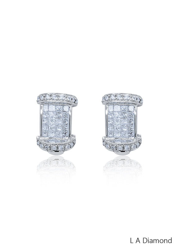 18K White Gold Round Diamond Drop Earrings (2.51 ct) - LA DIAMOND