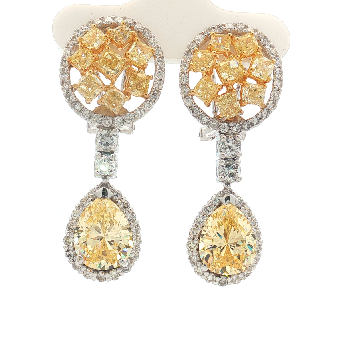 Fancy Yellow Diamond Drop Earring Set in 14k White Gold
