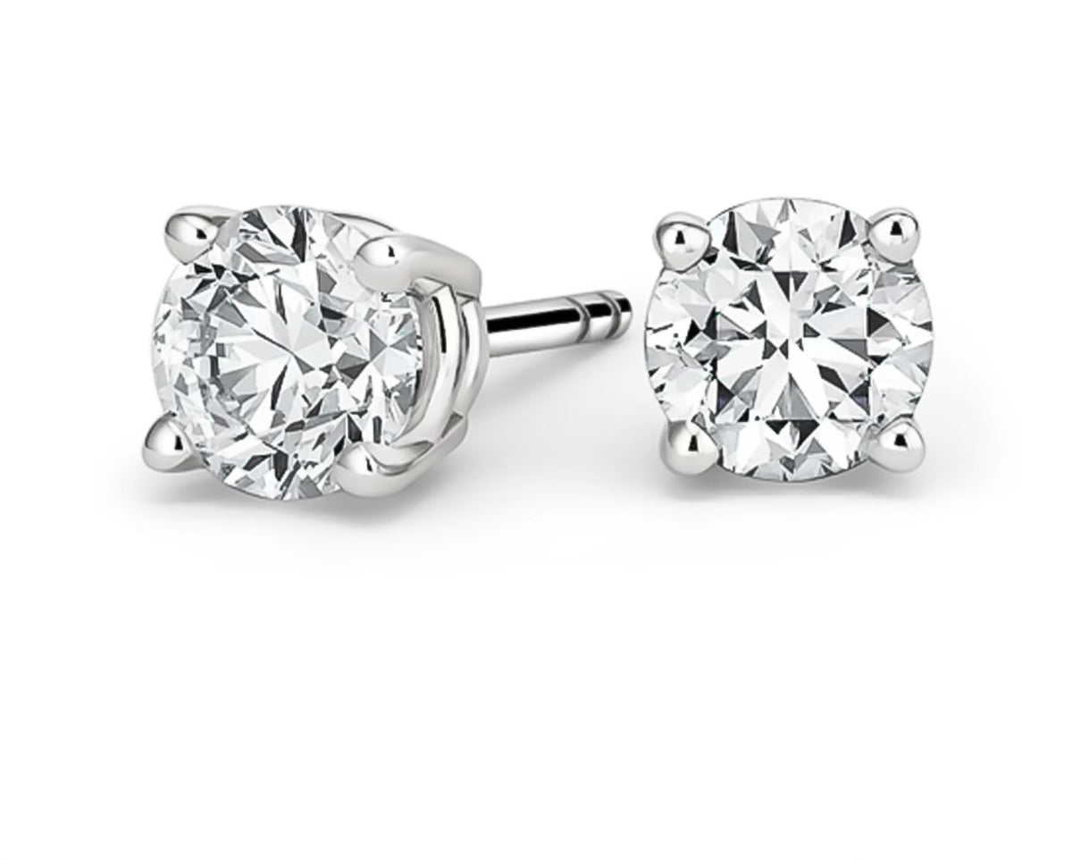 14K White Gold Round Diamond Stud Earrings (2.05 ct)