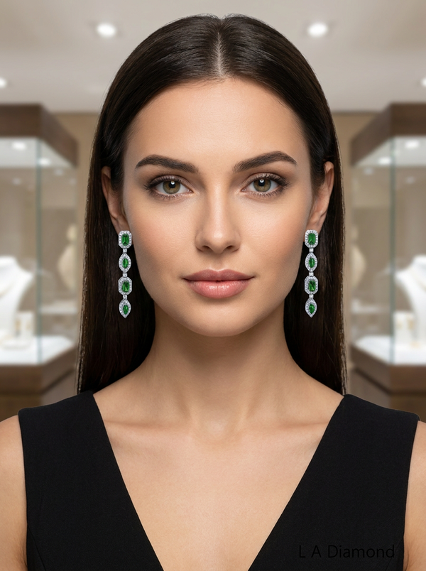 14K White Gold Mixed-Cut Diamond Chandelier Earrings (3.80 ct) - ED152