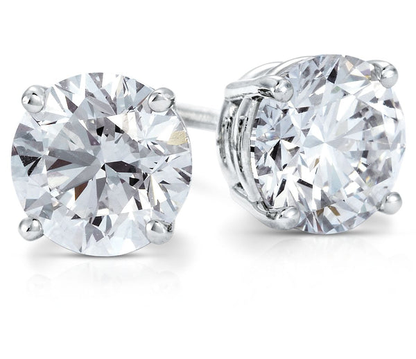 14K White Gold Round Diamond Stud Earrings (2.05 ct) - LA DIAMOND
