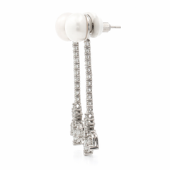 14K White Gold Pearl & Diamond Drop Earrings – Long Diamond Dangle Earrings