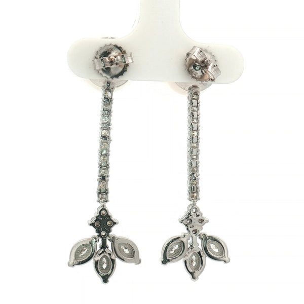 14K White Gold Pearl & Diamond Drop Earrings – Long Diamond Dangle Earrings - LA DIAMOND