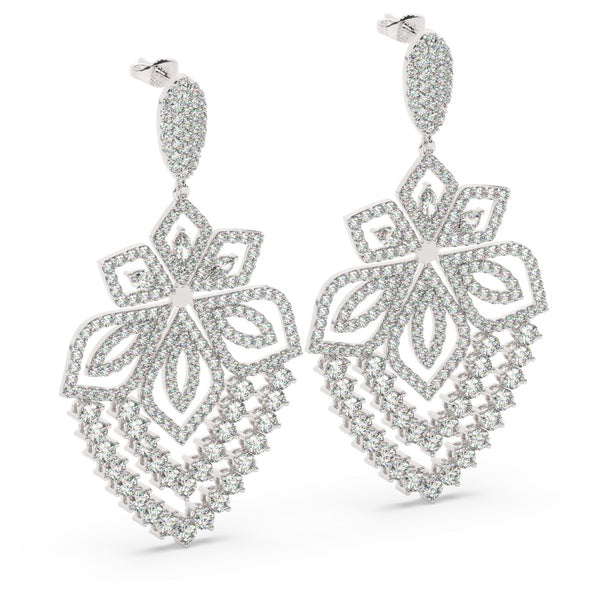18K White Gold Round Diamond Chandelier Earrings (6.25 ct) - LA DIAMOND