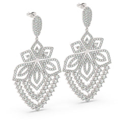 18K White Gold Round Diamond Chandelier Earrings (6.25 ct)