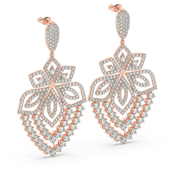 18K White Gold Round Diamond Chandelier Earrings (6.25 ct) - LA DIAMOND