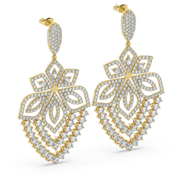 18K White Gold Round Diamond Chandelier Earrings (6.25 ct) - LA DIAMOND