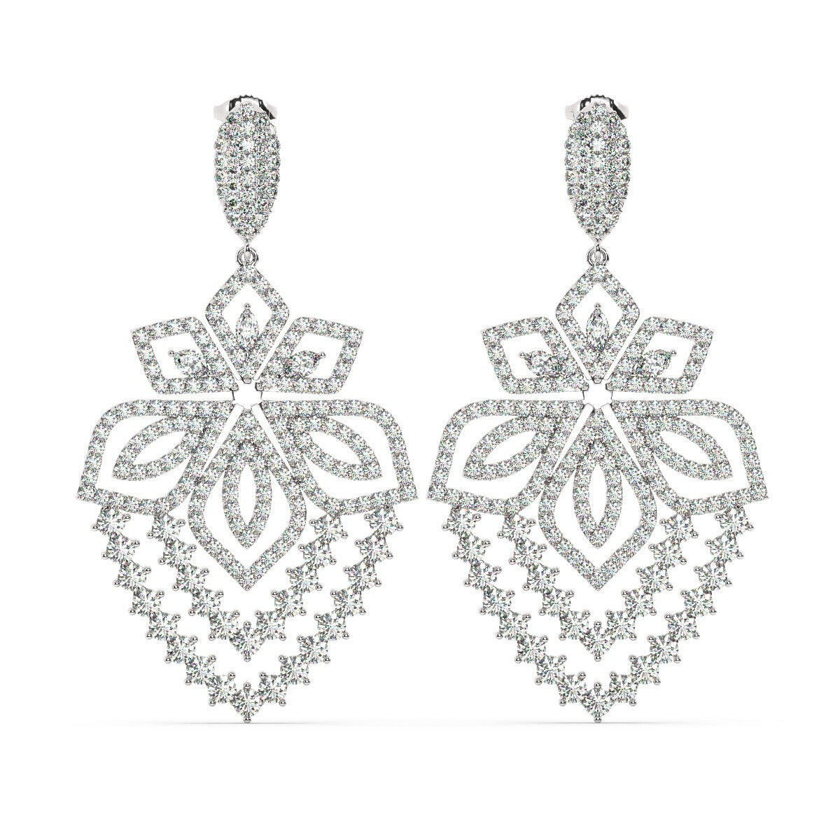 White Gold Diamond Oval Cut Drop Earring