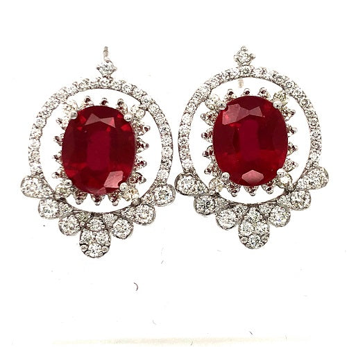 14K White Gold Diamond and Ruby Drop Earrings (13.13 ct T.W.) - LA DIAMOND