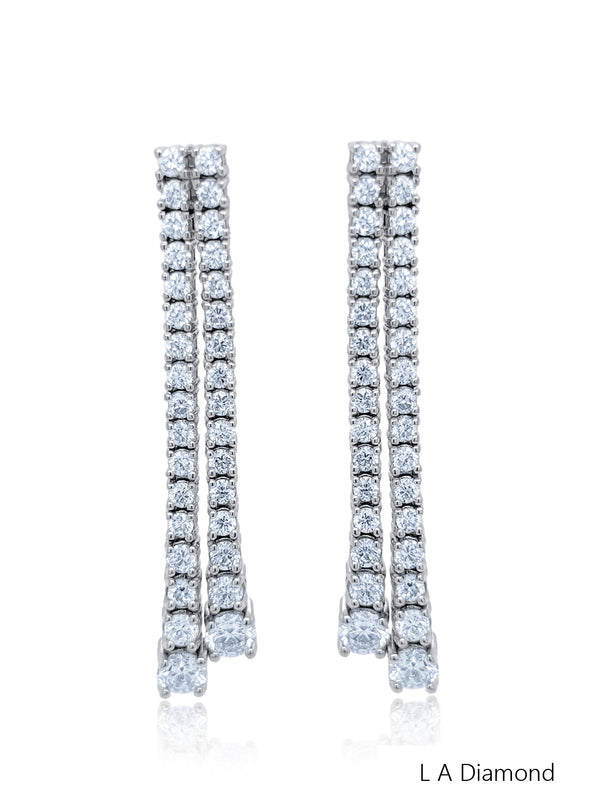 14K White Gold Round Cut Diamond Drop Earrings (4.48 ct) - LA DIAMOND