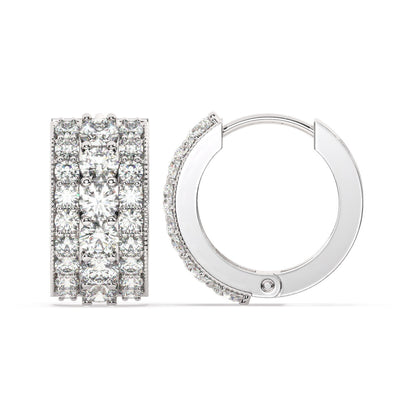14k White Gold Diamond Round Cut Hoop Earring 1.92c