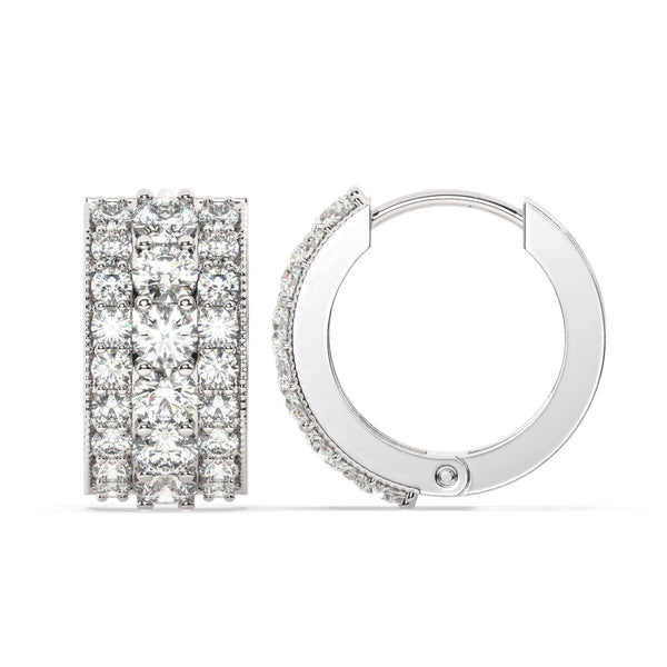 14k White Gold Diamond Round Cut Hoop Earring 1.92c - LA DIAMOND