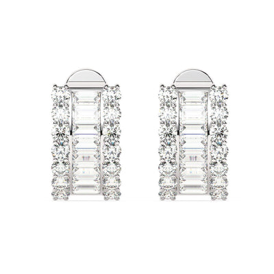 14k White Gold Diamond Round and Baguette Cut Earring 2.58c
