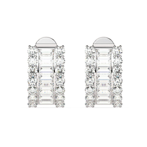 14k White Gold Diamond Round and Baguette Cut Earring 2.58c - LA DIAMOND