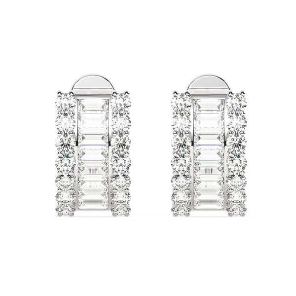 14k White Gold Diamond Round and Baguette Cut Earring 2.58c - LA DIAMOND