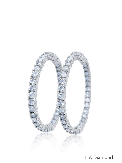 14K White Gold Round Diamond Hoop Earrings (2.50 ct)