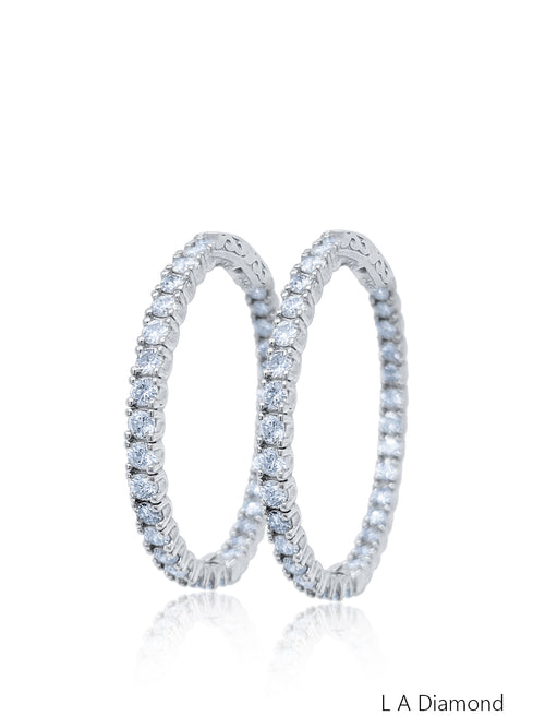 14K White Gold Round Diamond Hoop Earrings (2.50 ct) - LA DIAMOND