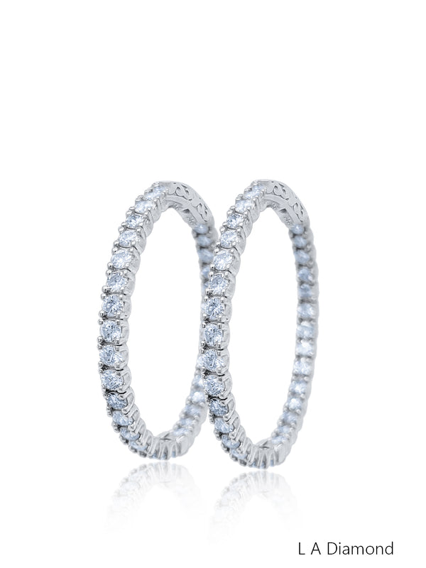 14K White Gold Round Diamond Hoop Earrings (2.50 ct) - LA DIAMOND