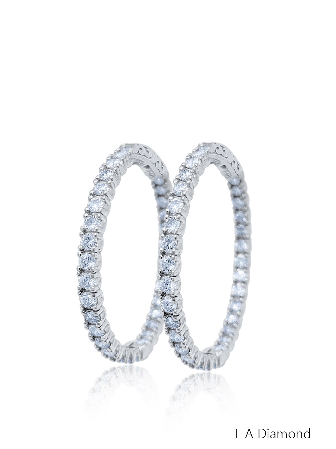 14K White Gold Round Diamond Hoop Earrings (2.50 ct)
