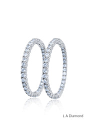 14K White Gold Round Diamond Hoop Earrings (2.50 ct)