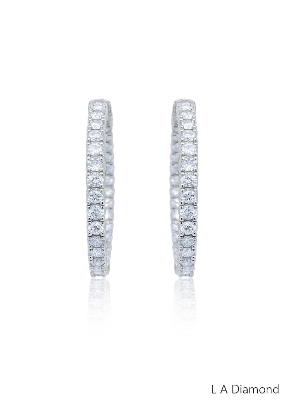 14K White Gold Round Diamond Hoop Earrings (2.50 ct) - LA DIAMOND