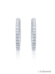 14K White Gold Round Diamond Hoop Earrings (2.50 ct)