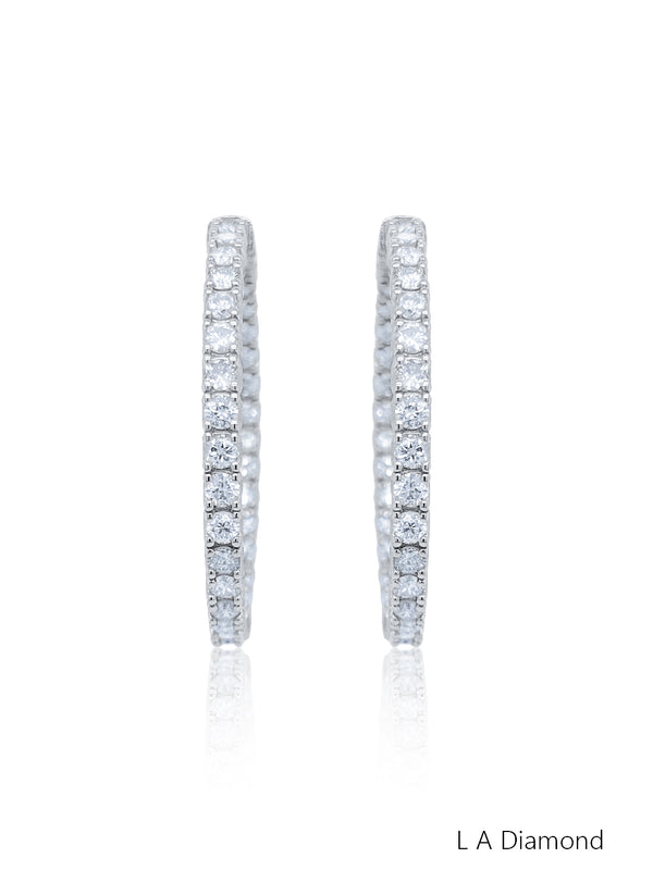 14K White Gold Round Diamond Hoop Earrings (2.50 ct) - LA DIAMOND