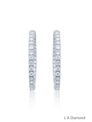14K White Gold Round Diamond Hoop Earrings (2.50 ct)