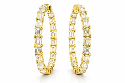 12.50 Carat Emerald Cut Lab Grown Diamond “In & Out” Hoop Earrings in 14K White or Yellow Gold