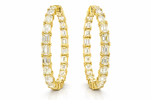 12.50 Carat Emerald Cut Lab Grown Diamond “In & Out” Hoop Earrings in 14K White or Yellow Gold - LA DIAMOND