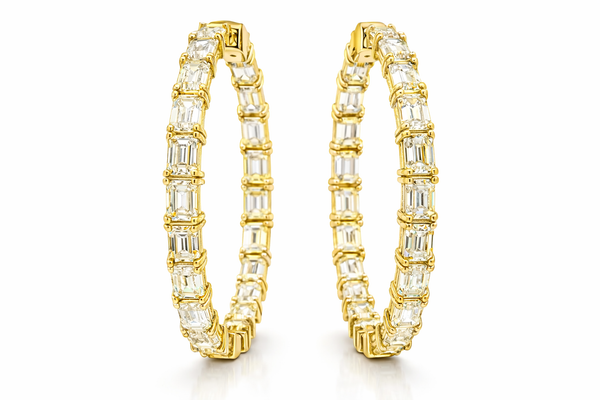 12.50 Carat Emerald Cut Lab Grown Diamond “In & Out” Hoop Earrings in 14K White or Yellow Gold - LA DIAMOND