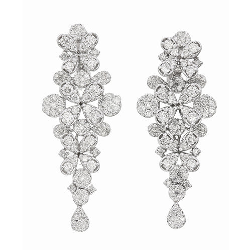 18K White Gold Round Diamond Long Drop Earrings (4.62 ct) - LA DIAMOND
